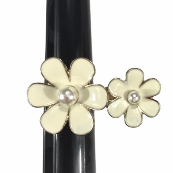 Faux Pearl Double Ring, Gold Tone, Cream - Picture 9 of 9